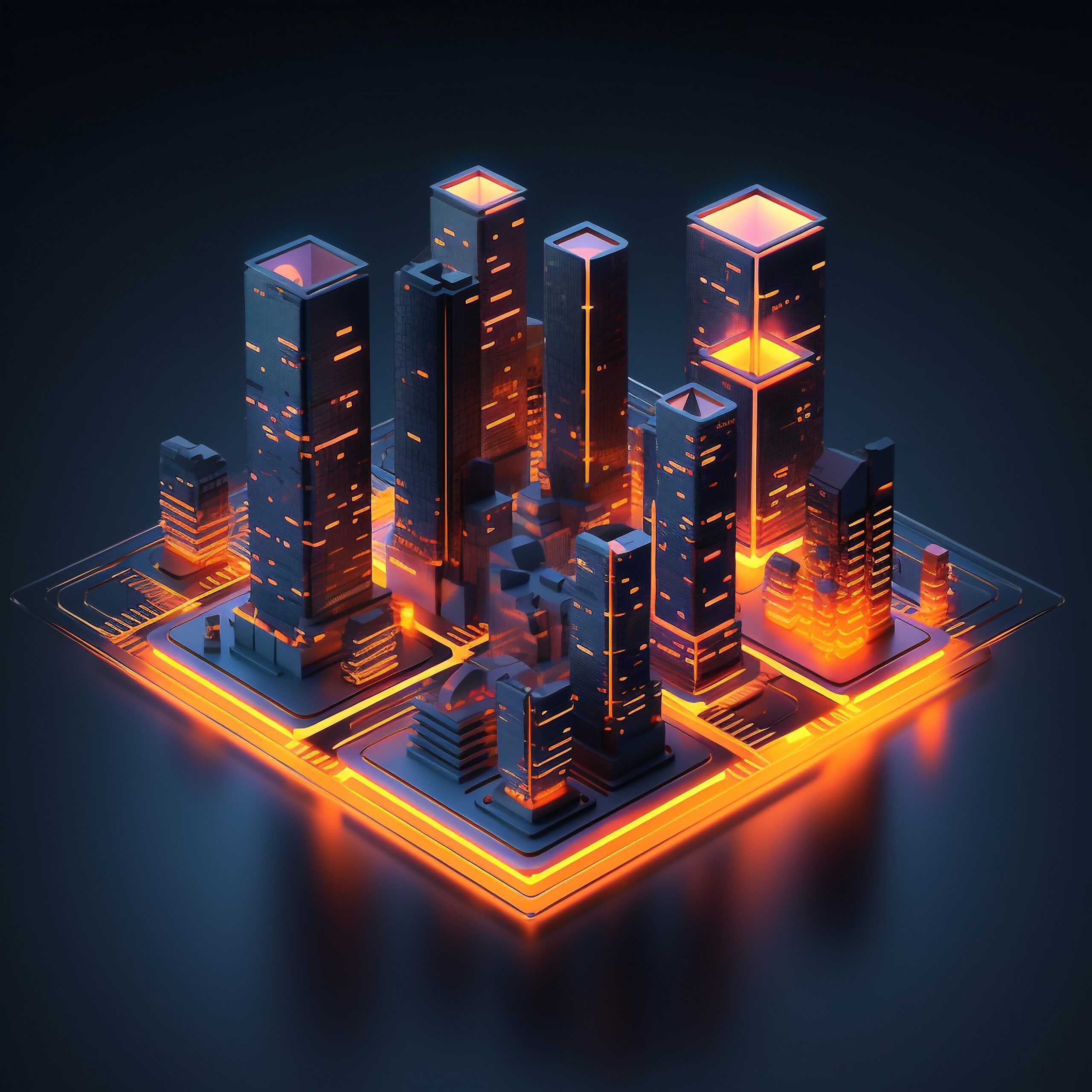 isometric view 3d rendering neon city